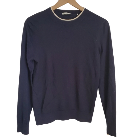 SANDRO Paris Wool Cream Contrast Trim Lightweight Crew Neck Sweater - Picture 8 of 10